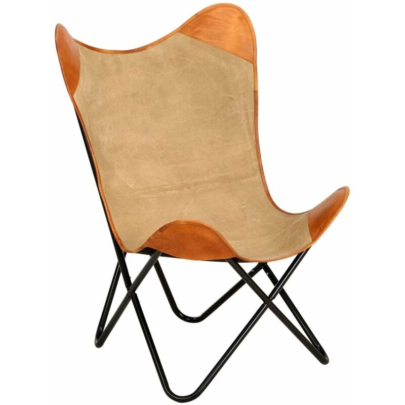 

Silla Butterfly mariposa de cuero autentico marron y lona