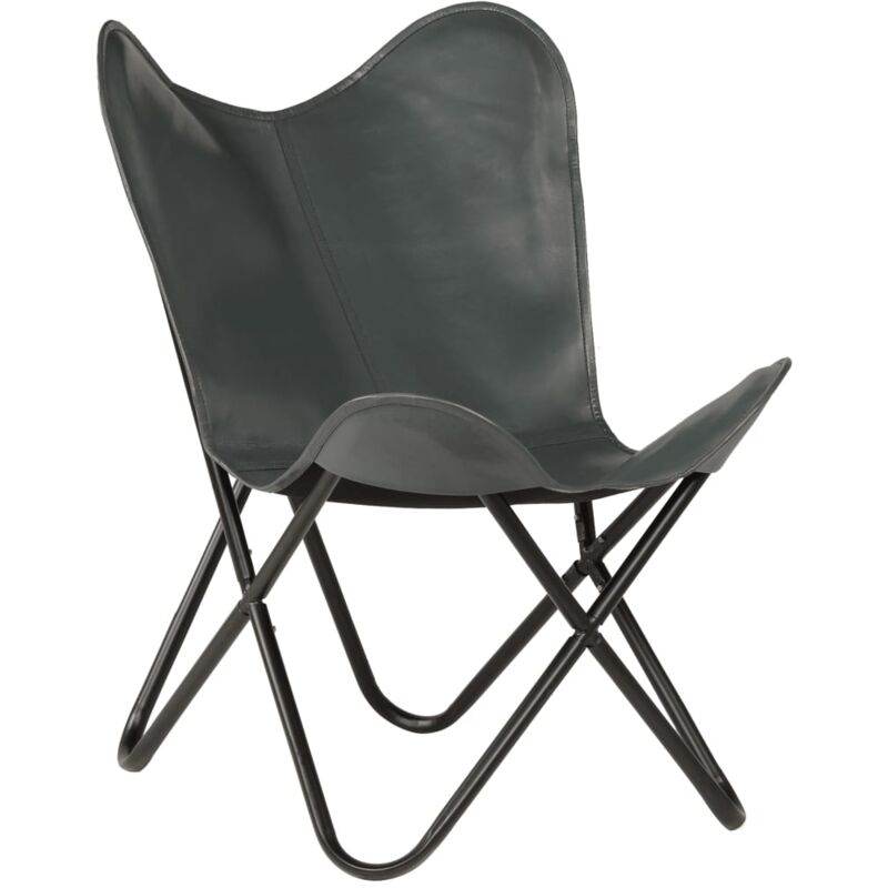 

vidaXL Silla Butterfly para Niño de Cuero Auténtico Gris - Gris
