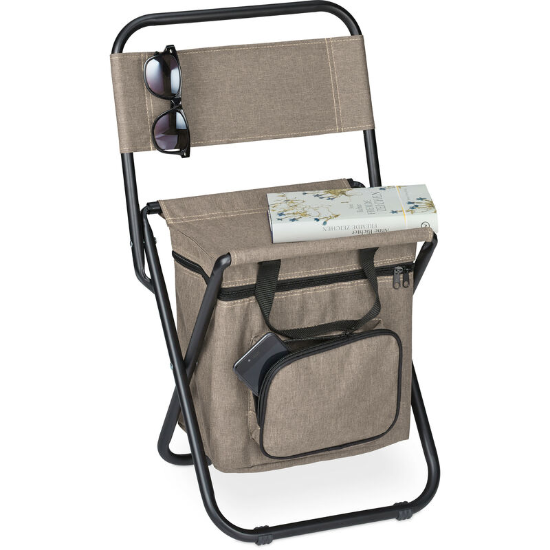 

Relaxdays - Silla Camping con Bolsa, Plegable, Respaldo, Mochila, Pescador, Pesca, Jardín, Portátil, 60x35x35, Tela, Beige