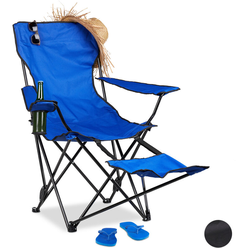 

Silla Camping Plegable con Reposapiés y Soporte Bebidas, Acero y Poliéster, Azul, 96 x 86,5 x 120 cm