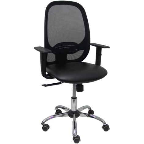 Silla Cilanco negra malla negra asiento similpiel negro brazo regulable base cromada