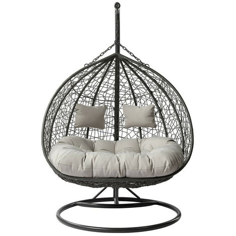 Silla colgante Comfivo 325, Gris + Gris claro, 200x132x120cm, Metal, Mimbre plástico, Tapiz