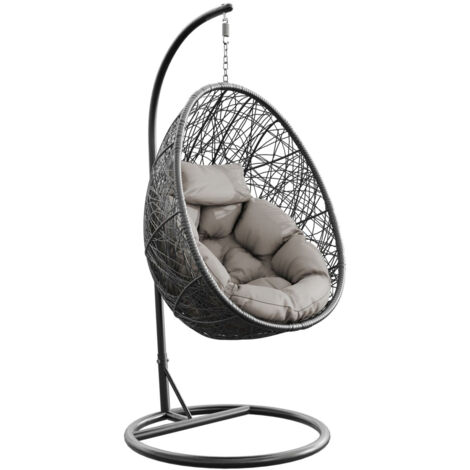 Silla colgante Comfivo Undtudo, Gris oscuro + Gris, 195x90x95cm, Metal, Mimbre plástico, Tapiz