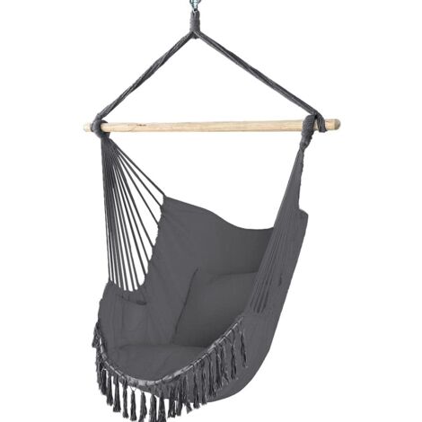 Silla colgante con 2 cojines, asiento colgante, columpio, hamaca para exteriores (gris)