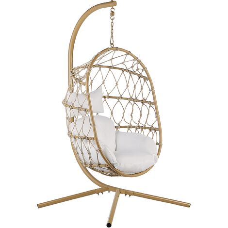 Silla colgante con soporte beige blanco cojín suave sala de estar exterior Adria