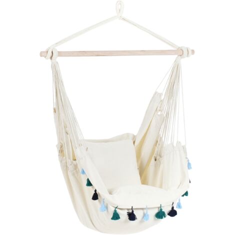 Silla colgante de algodón beige y azul poliéster interior exterior Varena