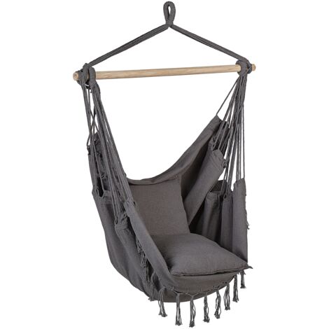 Silla colgante de algodón poliéster gris columpio hamaca boho interior exterior Bonea