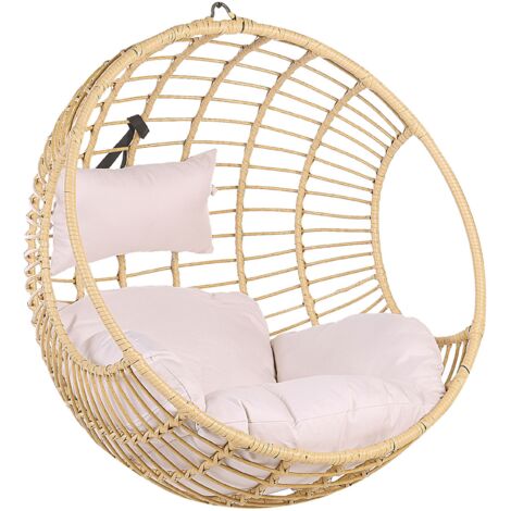 Silla colgante de ratán cesta redonda color natural con cojines sin marco de metal estilo boho Aspio