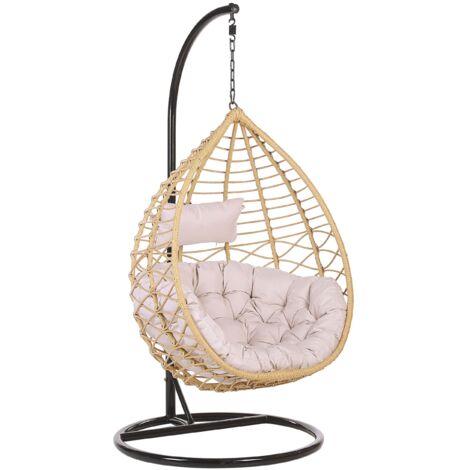 Silla colgante de ratán color natural con marco de metal para interior y exterior cesta Arsita