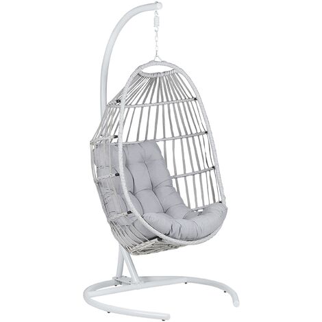 Silla colgante de ratán gris claro con soporte silla giratoria moderna patio interior al aire libre Sesia - Gris