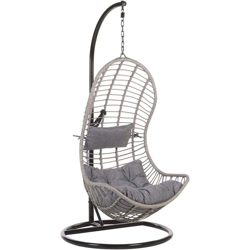 

Beliani - Silla colgante de ratán gris con soporte PINETO
