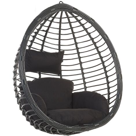 Silla colgante de ratán negra para interior-exterior forma de huevo estilo boho Tollo