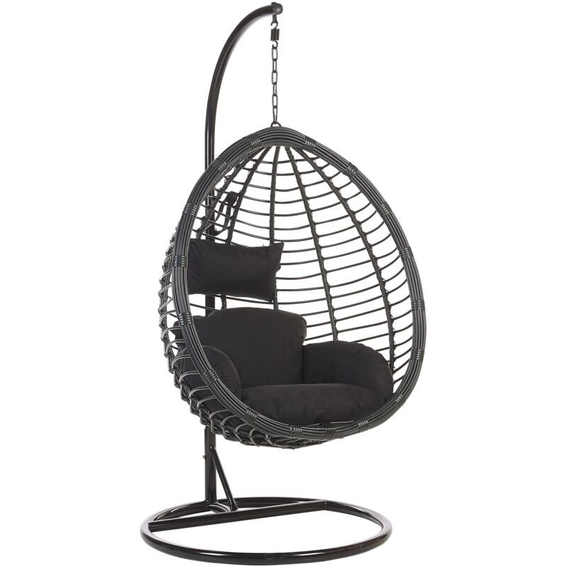 

Beliani - Silla colgante de ratán negra con soporte TOLLO