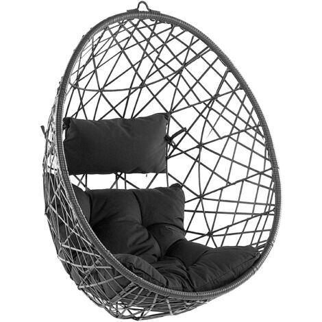 Silla colgante de ratán sin soporte negro columpio forma de huevo mimbre rústico boho Alatri