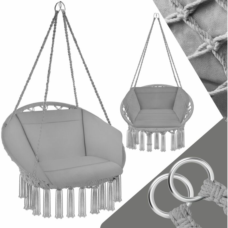 

Tectake - Silla colgante Grazia - columpio de cesta con cojín, asiento colgante con estructura de acero, silla colgante para jardín con trenzado de
