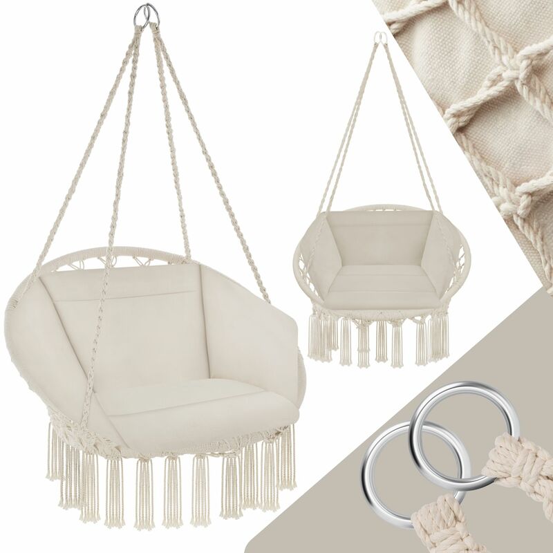 

Tectake - Silla colgante Grazia - columpio de cesta con cojín, asiento colgante con estructura de acero, silla colgante para jardín con trenzado de