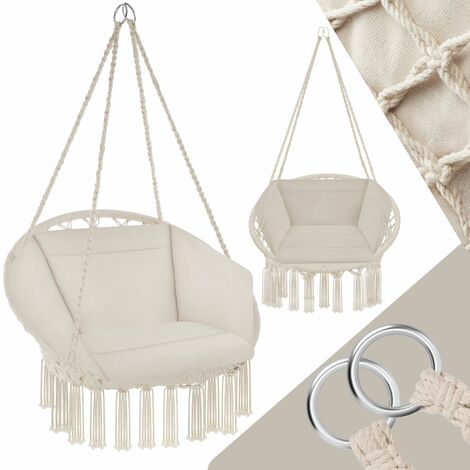 Silla colgante Grazia - columpio de cesta con cojín, asiento colgante con estructura de acero, silla colgante para jardín con trenzado de algodón