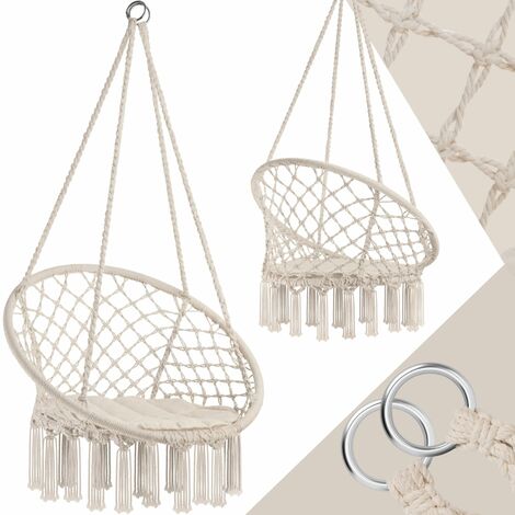 Silla colgante Jane - columpio de cesta con cojín, asiento colgante con estructura de acero, silla colgante para jardín con trenzado de algodón