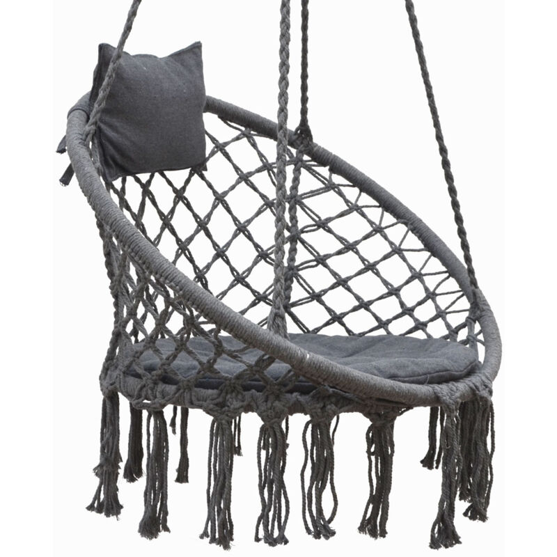 

Silla Colgante Macramé de 80 cm con Cojín Boho Sillón hasta 120 kg Redonda Gris