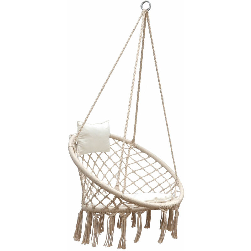 

Silla colgante Macramé de 80 cm con silla de cojín Boho 120 kg redonda beige