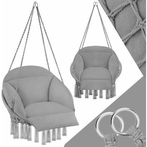 Silla colgante Samira - columpio de cesta con cojín, asiento colgante con estructura de acero, silla colgante para jardín con trenzado de algodón