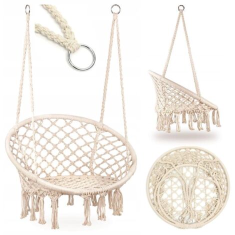 Silla colgante tipo columpio Nido de Cigüeña, estilo bohemio, para jardín o hogar, 120 cm - blanco