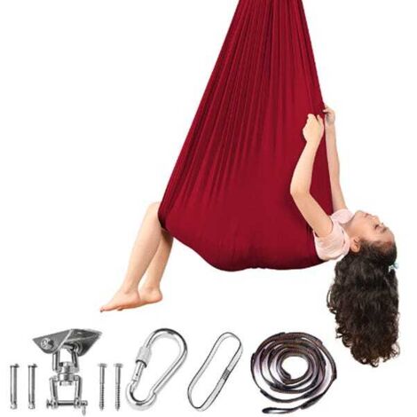 Silla colgante tipo hamaca color burdeos para niños y adultos, hamaca de yoga para interiores y exteriores, hamaca colgante con kit giratorio de 360° - 280 x 150 cm