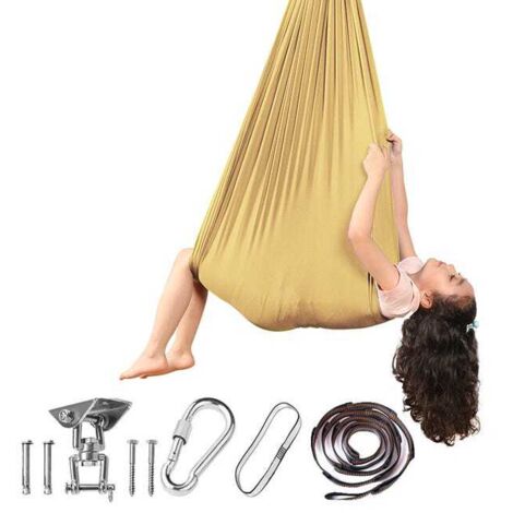 Silla columpio sensorial para interior y exterior, hamaca dorada de 280150 cm (plataforma de columpio + bloqueo)