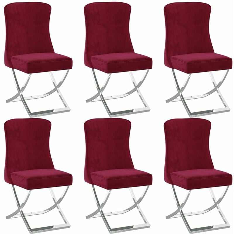 

Silla comedor 6 uds terciopelo acero inox rojo vino 53x52x98 cm