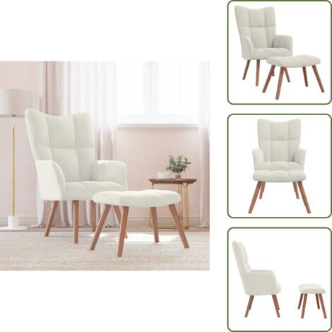 Silla cómoda - vidaXL Sillón de relax con taburete terciopelo blanco crema - Silla de casa