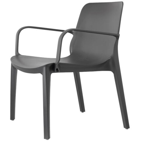 Silla con Apoyabrazos Ginevra Lounge Tortora - Fibra de Vidrio Reforzada - Altura del Asiento 43 cm - Uso Interior/Exterior - Apilable