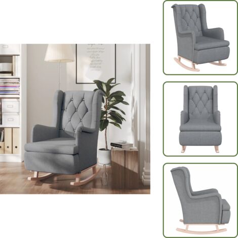 Silla con espuma - vidaXL Sillón con patas mecedoras madera maciza caucho tela gris claro - Silla gris claro