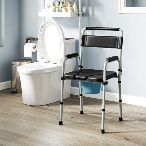 Silla con Inodoro Plegable con Altura Ajustable Cubo y Almohadillas Antideslizantes Carga 150 kg Negro