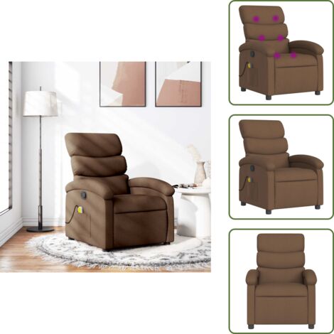 Silla con masaje - vidaXL Sillón reclinable con masaje de tela marrón - Silla ergonómica