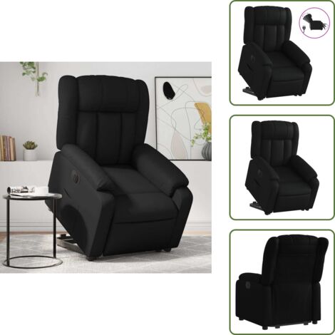Silla con motor eléctrico - vidaXL Sillón reclinable elevable eléctrico de cuero sintético negro - Silla reclinable con respaldo automático
