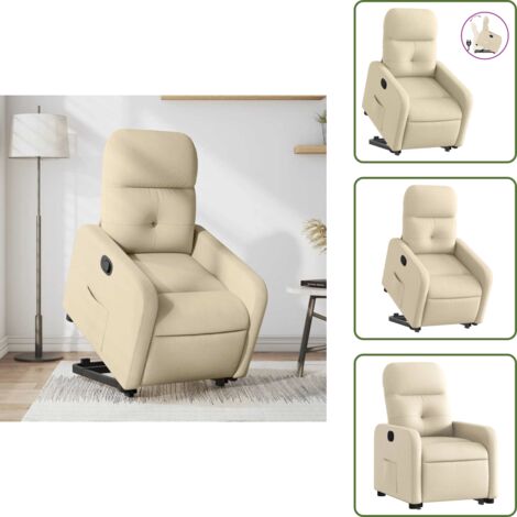 Silla con motor - vidaXL Sillón reclinable elevable de tela color crema - Silla con función de elevación