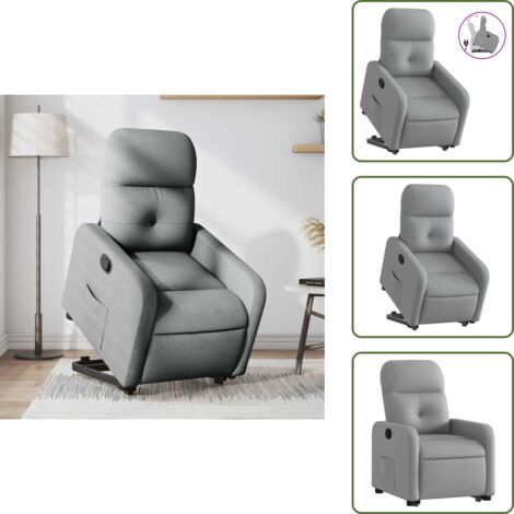 Silla con motor - vidaXL Sillón reclinable elevable de tela gris claro - Silla con función de elevación