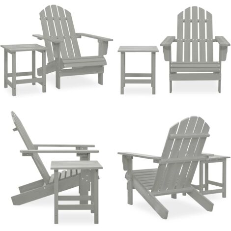 Silla con otomana y mesa jardín Adirondack abeto macizo gris - Silla Adirondack - Mesa de jardín