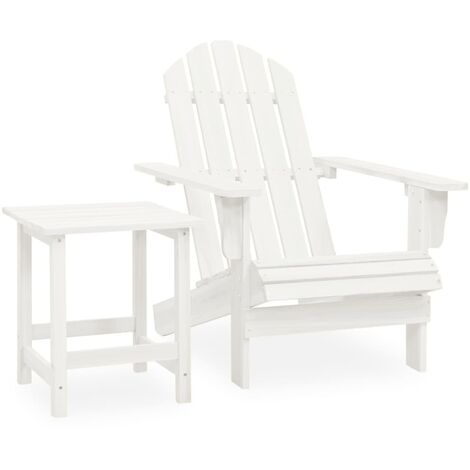 MAISONCHIC Silla con otomana y mesa jardín moderna Sillón de exterior Adirondack macizo abeto blanco ES49061A