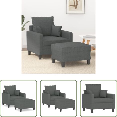 Silla con reposapiés -  Sillón con taburete tela gris oscuro 60 cm