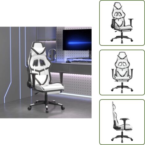 Silla con reposapiés - vidaXL Silla gaming con reposapiés cuero sintético blanco negro - Silla giratoria