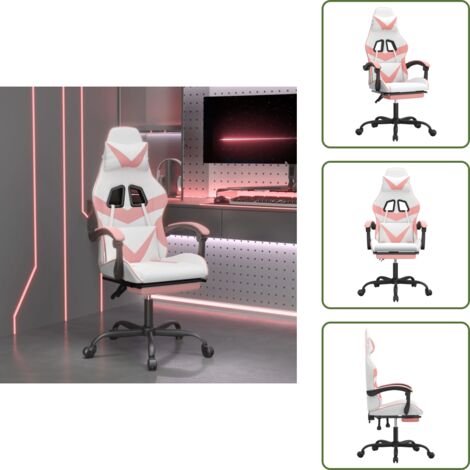 Silla con reposapiés - vidaXL Silla gaming con reposapiés cuero sintético blanco y rosa - Silla giratoria