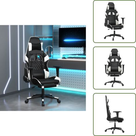 Silla con reposapiés - vidaXL Silla gaming con reposapiés cuero sintético negro blanco - Silla con respaldo ajustable