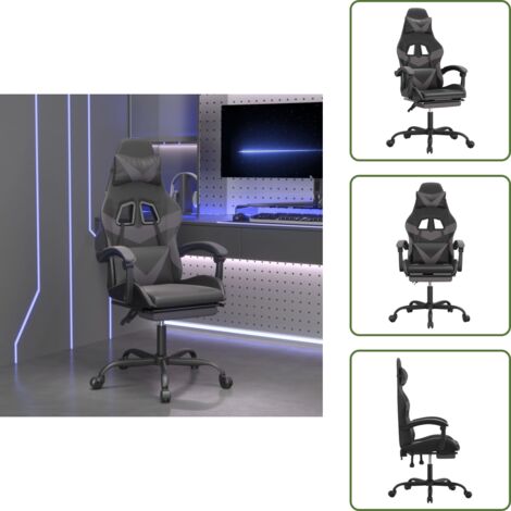 Silla con reposapiés - vidaXL Silla gaming con reposapiés cuero sintético negro gris - Silla con respaldo ajustable