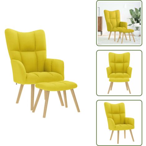 Silla con respaldo - vidaXL Sillón de relax con taburete tela amarillo clara - Silla de comedor