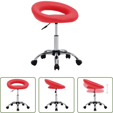 Silla con ruedas -  Silla de trabajo con ruedas cuero sintético rojo
