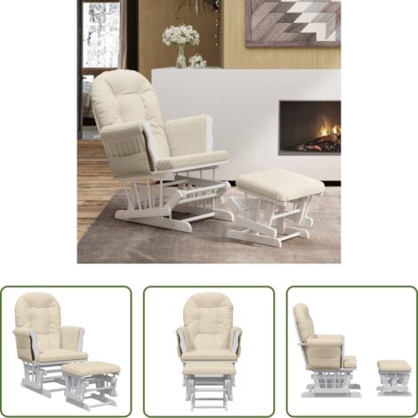 Silla con taburete -  Sillón de lactancia con taburete tela blanco crema