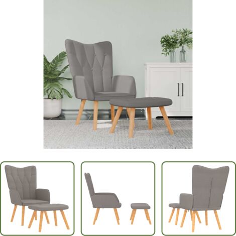 Silla con taburete -  Sillón de relax con reposapiés de tela gris taupé
