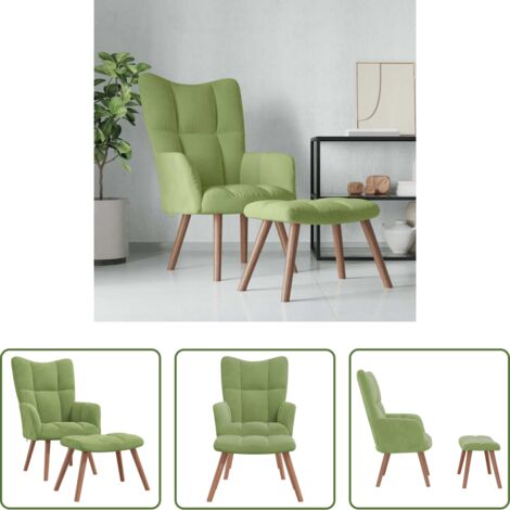 Silla con taburete -  Sillón de relax con taburete de terciopelo verde claro