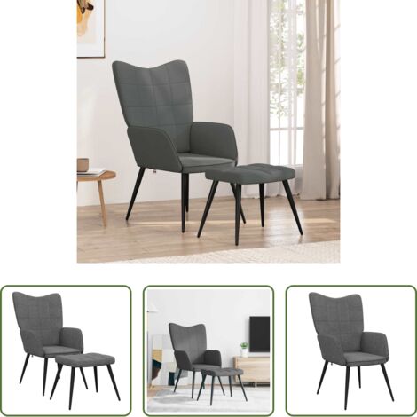 Silla con taburete -  Sillón de relax con taburete tela gris oscuro